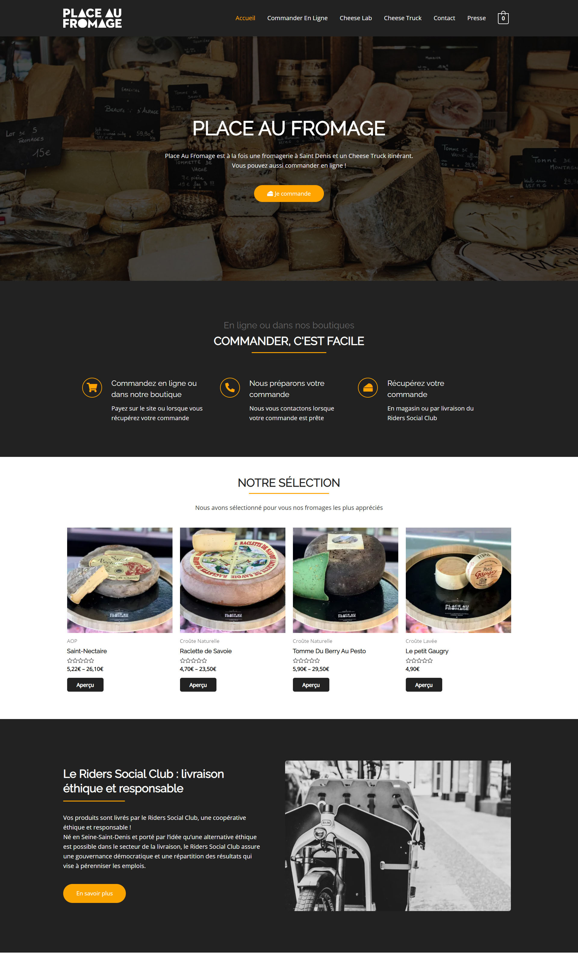 Site ecommerce - Vente de fromage - Place aux fromages