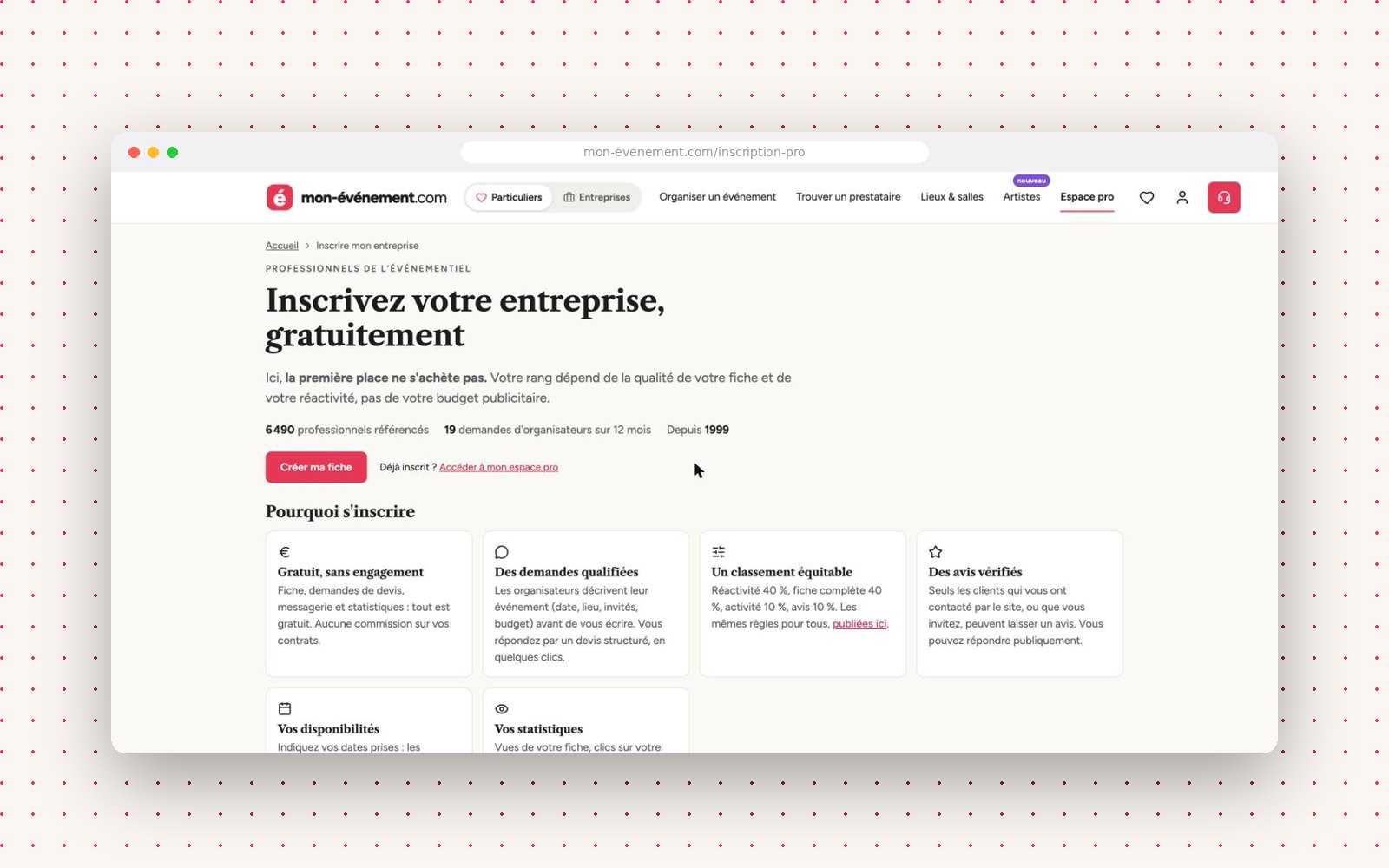 Mon-Événement — inscription professionnelle